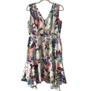 Maggy London Petite 10P Floral Sleeveless V-Neck Fit‎ & Flare Dress Multicolor
